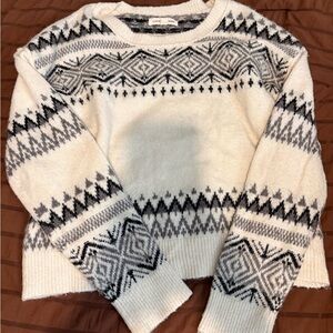 Lucky Brand Cream and Gray Geometric Sweater